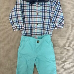 Carter's Boys Plaid Button-Up Shirt & Aqua Pants Set